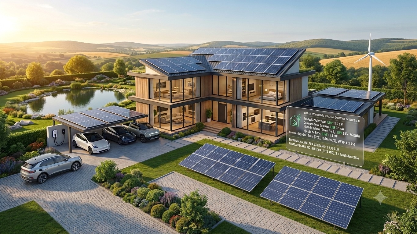Habitação com painéis solares e soluções de energia